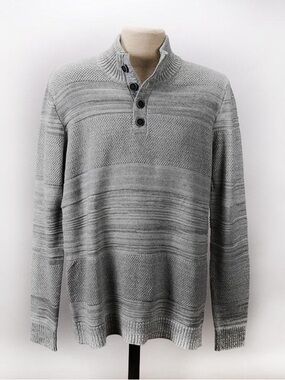 Flag & Anthem Men's V-Neck Button Pullover Sweater - Grey